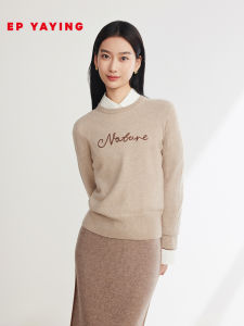 100% Cashmere Knitted Sweater EP YAYING Womens Fashion Cashmere Top Long Sleeve round Neck Regular Length Winter Warm