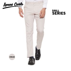 Celana Formal Pria Slim Fit Bahan Drill Warna Cream Hitam Abu Choco 28-36 Kerja Kantor - IGNAS CARLO