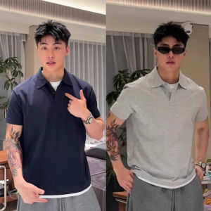 Áo Thun Nam Tay Ngắn Màu Xanh Lam Cổ Polo Phong Cách Mỹ Nhẹ Trung Niên Mùa Hè Cao Cấp Tay Lửng Quần Áo Công Sở Thường Ngày