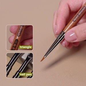 Round Wood Handle Triangular Petal Nail Brush Acrylic Nail Art Liner Brush Stripes Grid Flower Painting Drawing PenManicure Tool