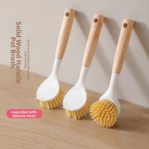 FURENJILI | Long Handle Wooden Pot Washing Bowl Cleaning Brush