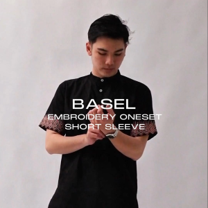 KATSAE - Oneset Basel Pria Dewasa Setelan Baju celana Muslim | Set Kemeja Koko Kurta Bordir Premium Warna Maroon