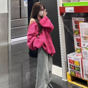 Fancy Super Nice This Year Best Selling Pink Sweater Womens Autumn and Winter Thickened Korean Style Idle Style Knitwear Tops