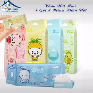 Khăn Ướt mini AIXIAOJIN Baby Mini Wipes Phong Cách Hoạt Hình Tiện Lợi 1 Gói 8 Miếng Khăn Ướt khăn Ướt Mini 64 Miếng Khăn Nhỏ Gọn Bỏ Túi Tiện Lợi Tramanhshop