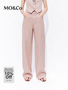 MO&Co. | Summer Pink-Brown Yeast Washed Long-Staple Cotton Linen Low Waist Wide Leg Jeans