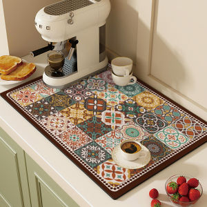 Luxurious Floral Drain Mat Kitchen Counter Water Absorbent Pad Dining Table Dishware Bowl Plate Meal Mat Stove Sink Separation Pad
