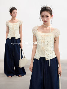 BAIDAIFEI | Layered Halter Neck Polka Dot Lace Patchwork Tunic Crop Top