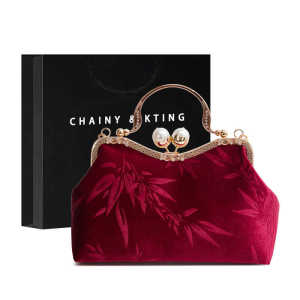 Red Wedding Evening Bag New Chinese Style Hanfu Qipao Handbag Silk Velvet Material Crossbody Shoulder Bag for Women Mothers