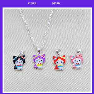 FLORA 0525M - [Có bán lẻ] Dây chuyền bạc ta hình Kuromi màu tím đen hồng đỏ dành cho bé gái