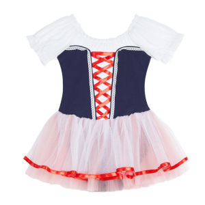 THEEPER Girls Bodysuit Contrast-Color Ballet Tutu Dress Puff-Sleeve Lace-Up Tulle Dance Dresses for Birthday Parties Daily Wear
