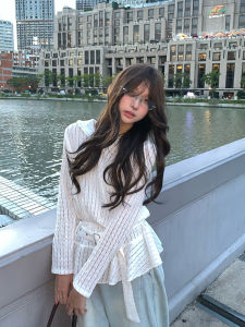 เสื้อสเวตเตอร์ถักแขนยาวสไตล์เกาหลี R1DGE สำหรับผู้ชายและผู้หญิง ทรงหลวม ดีไซน์ลำลอง ชุดเดรสแขนยาว ชุดเดรสแขนยาว