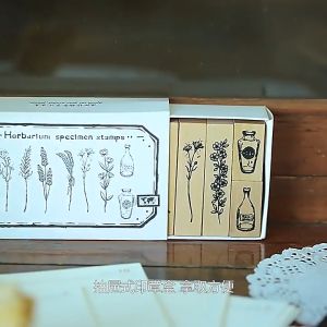 MOONSTRUCK Wooden Stamp Journal Diary Decoration Plant Stationery Vintage 复古荷木组合植物花瓶试管手账印章套装手账帐装饰工具 *SP201204*