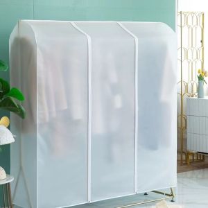 Indoor Dustproof Cover Simple Double Rod Clothes Hanger Floor Standing Bedroom Transparent PEVA Curtain Cover Garment Bag