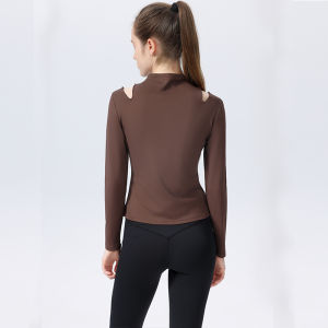 Autumn Winter Yoga Clothes Womens Long Sleeve Quick Dry T-Shirt Running Professional Sports Fitness Casual Stand Collar Tight Top