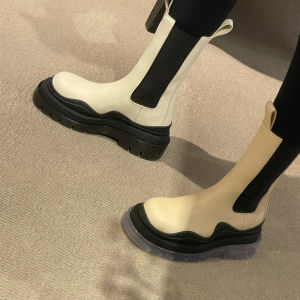NUDIZHEN | Black and White Fall/Winter Short Chelsea Boots Mid Calf Thick Soles