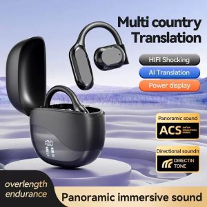 Real Time AI Translator Earbuds Bluetooth-Compatible 5.4 Noise Cancelling Smart Voice Translator Ear Hook Translation Earphones