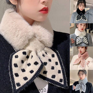 Korean INS Style Winter Super Soft Scarves Furry Warm Polka Dot Knitted Scarf Plush Cute Simple Vintage Versatile Scarf