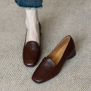Soft Leather Flat Heel Single Shoes Womens Spring New Style Retro Small Leather Shoes Soft Bottom Bean Bean Shoes Casual Style