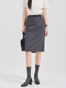 Light Mature Style Gray Summer Knee-Length Skirt