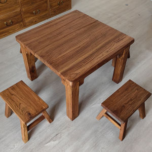 Wanfu Elm Wood Tranquil Style Dining Table And Chair Set Railing Balcony Courtyard Casual Ring Fire Low Tea Table Square Table