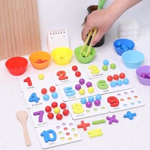Kids Puzzle Beads Toys Color Sorting Wooden Clip Beads Matching Toys Montessori Kids Early Development Toy