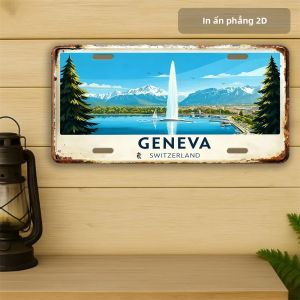 CIFbuy | Vintage Geneva Thụy Sĩ Nhôm Ký 12x6 Inch Retro Kim Loại Poster Chống Chịu Thời Tiết Ngoài Trời Sân Vườn Trang Trí Treo Tường Hồ View Du Lịch Lưu Niệm