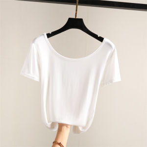 เสื้อยืด Modal เปลือย ผู้หญิง ฤดูร้อน สลิมฟิต เสื้อฐานคอยูแขนสั้น หลากหลาย สีดำ เสื้อท่อนบน สไตล์เกาหลี เดินทางสีบริสุทธิ์