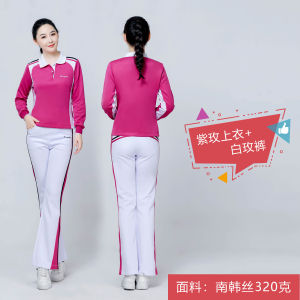 New Fitness Dancewear Long Sleeve Set Roman Cotton Silk South Korea Casual Dance Sportswear Two Piece Womens High Waist Pants