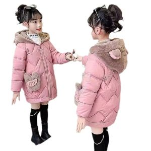LUQUTCR Teen Girls Winter Children Jacket Thicked Down Jacket Cotton Costumes Kids Hooded Outerwear With Bag