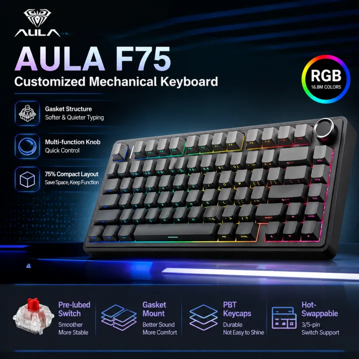 Aula F75 Bàn Phím Cơ 80 Phím 2.4G/Bluetooth/có dây tri-chế độ Hotswap đèn nền RGB 3/5pin chuyển đổi bàn phím cơ (F75max) | BigBuy360 - bigbuy360.vn