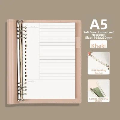 Cornell Soft Leather Ring Binder Notebook Replaceable Core Not Scratchy A5 Size for High School And College Students B5 Size for Postgraduate Exams