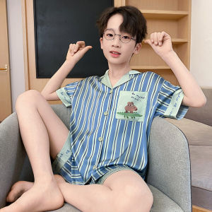 miiow | Catman Summer Kids Sleepwear Ice Silk Lightweight Breathable Short Sleeve 2025 New Childrens Home Clothes Two-Piece Set For Boys