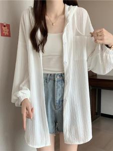 plus Size Loose Fit Sun Protection Shirt Coat Women Spring Summer Hooded Thin Medium Length Top Comfortable Lazy Style Fashion Commute