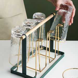 State Life with Tray Golden Iron Cup Holder Draining Rack Kitchen Mug Cleaning Storage Rack Glass Holder