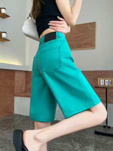 High Waist Loose Fit Colorful Elastic Straight Leg Five Inch Shorts Womens Summer Denim Shorts Breathable Cotton Stretch Fabric