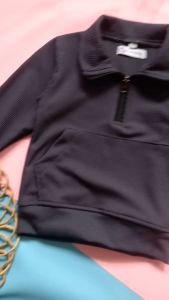 Sweater Bayi Anak Laki-Laki Usia 0-2 Tahun Waffle Half Zipper Bahan Adem Dan Nyaman dipakai