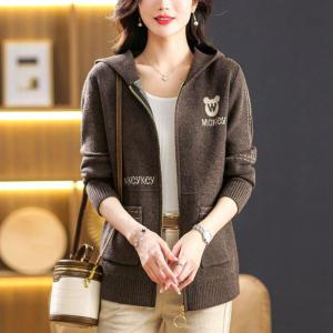 เสื้อแจ็คเก็ตถักมีฮู้ดยาวปานกลางสำหรับผู้หญิง ฤดูใบไม้ผลิและฤดูใบไม้ร่วง ซิป เสื้อสเวตเตอร์แฟชั่นไซส์ใหญ่ เสื้อคาร์ดิแกนเปิด