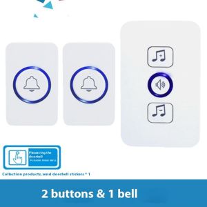 ZUOGUAN กริ่งประตูไร้สาย มี2ปุ่มและสำหรับความปลอดภัยในบ้านกระดิ่ง1ปุ่ม