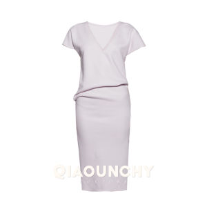 QIAOUNCHY | Sakura Pink Fitted V-neck Mini-sleeve Knit Dress