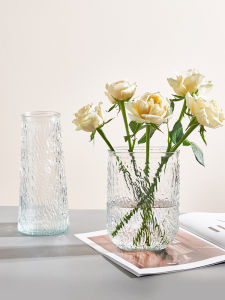 Nordic Style Glass Flower Vase Relief Design Living Room Decor Fresh Roses Flower Arrangement Transparent Water Cultivation