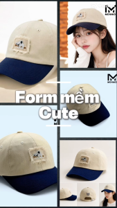 MENMOC mũ lưỡi trai màu be navy hàn quốc cho nam và nữ thêu gấu ngủ cute