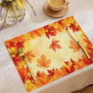 VIKAMA Autumn Harvest Thanksgiving Placemats Pumpkin Turkey Gnome Anti Slip Table Mat For Fall Holiday Party Dining Home Decor