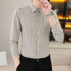 HENGYUANXIANG | Hengyuanxiang Mens Striped Long Sleeve Shirt Casual Thin Standard Fit Anti-Wrinkle Spring Autumn Business Versatile Shirt