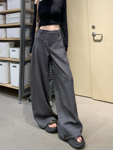 Grey Wide Leg Pants Womens Autumn Winter New Straight Casual Pants Micro Flared Pants High Waist Trousers for Commuting