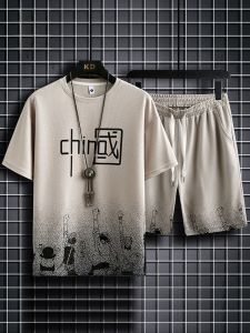 ROMON | Lomond Mens Summer Thin Ice Silk Short Sleeve T-Shirt Outdoor Casual Running Two-Piece Set Sportswear Polyester Fiber 100%