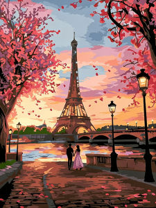 Bộ Tranh Kim Cương Huacan - Thêu Phong Cảnh Hoa Đôi Tình Nhân Tháp Eiffel Đính Đá Toàn Bộ Diện Tích Phong Cách Hiện Đại