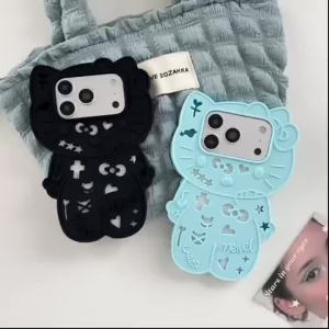 Sanrio | Ốp Điện Thoại iPhone 3D Hoạt Hình Hello Kitty Sanrio Chất Liệu Silicon Mềm Phong Cách Y2K Dễ Thương Họa Tiết Trừu Tượng Chống Nóng Tương Thích Với Các Model Pro Max
