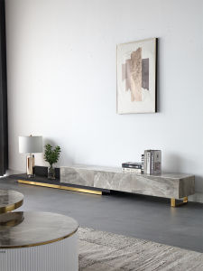 Retractable TV Cabinet Large and Small Apartment Type Living Room Floor Cabinet Simple Modern Light Luxury Stone Plate Coffee Table TV Cabinet Combination
