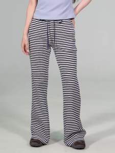 daydance | Women Dance Knitted Striped Trousers High-waisted Flared Pants Bell-bottom Pants Classical Dancing Practice Lace-up Pants