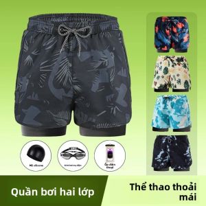 MONLEYTA | Quần bơi nam cạp cao nhanh khô hai lớp chuyên nghiệp Quần đi biển cỡ lớn cho bơi lội tại suối nước nóng